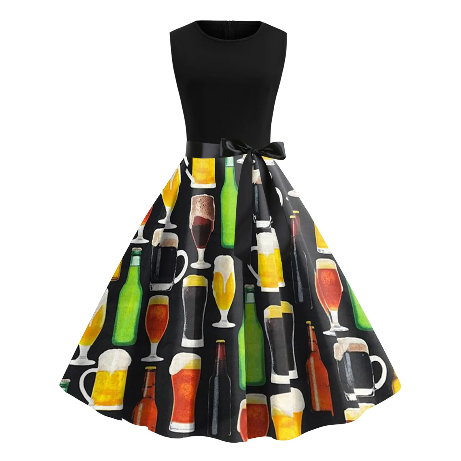 

Женское коктейльное платье на Октоберфест, короткое винтажное платье с О-образным вырезом, рукавом до колен, а-силуэт, Роговая Расклешенная юбка, официальное Повседневное платье для женщин