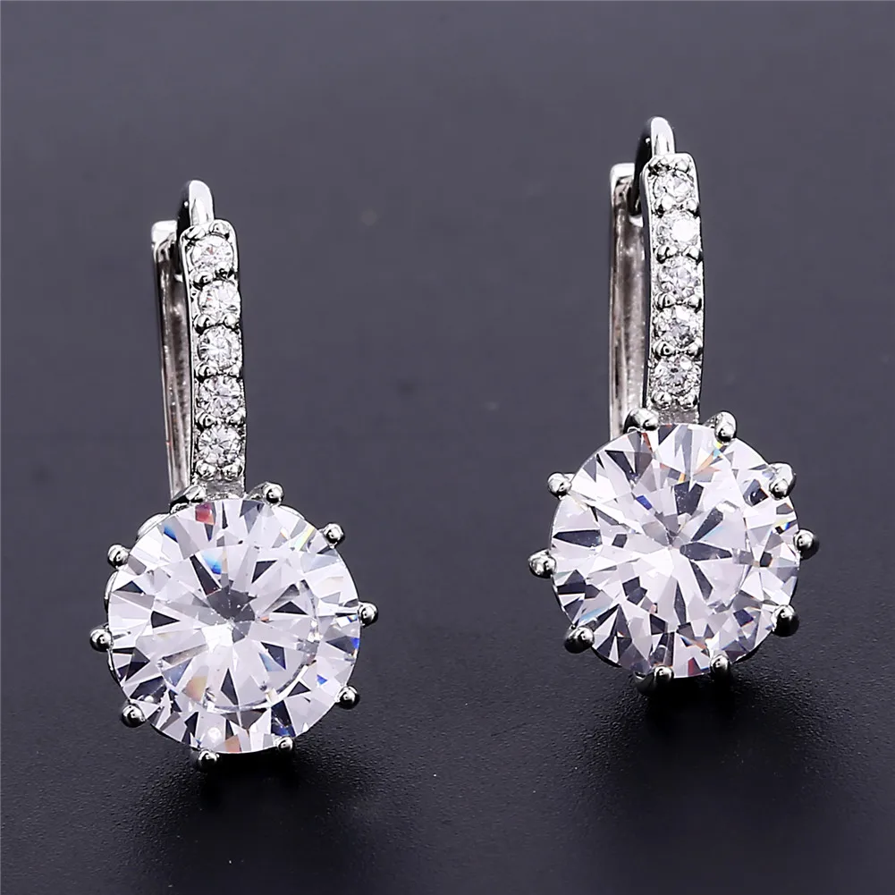 

Dainty Silver Round Cut AAA Zircon Hoop Earrings for Women Charm Clear Crystal Stone Dangle Earrings Wedding Banquet Jewelry