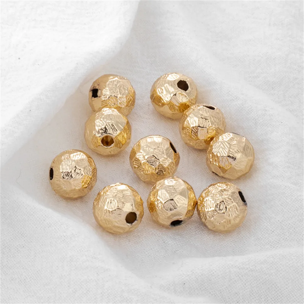 

14k gold-coated thick patterned multi-faceted beads 10mm round beads diy chain handmade jewelry loose beads matching beads