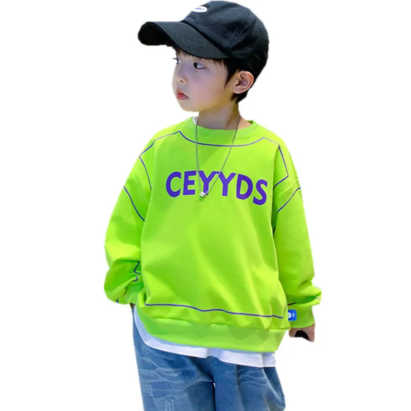 

2022 Autumn Kids Letter Print Cotton Costume Children's Clothes Teenager Boys Casual Long Sleeve Sweatshirt Tops 4-14 Years Old