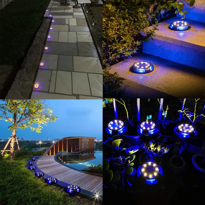 

Solar Ground Lights Outdoor 8 Pack 12 LED Solar Garden Lights Waterproof Solar Disk Lights For Landscape Lawn Deck