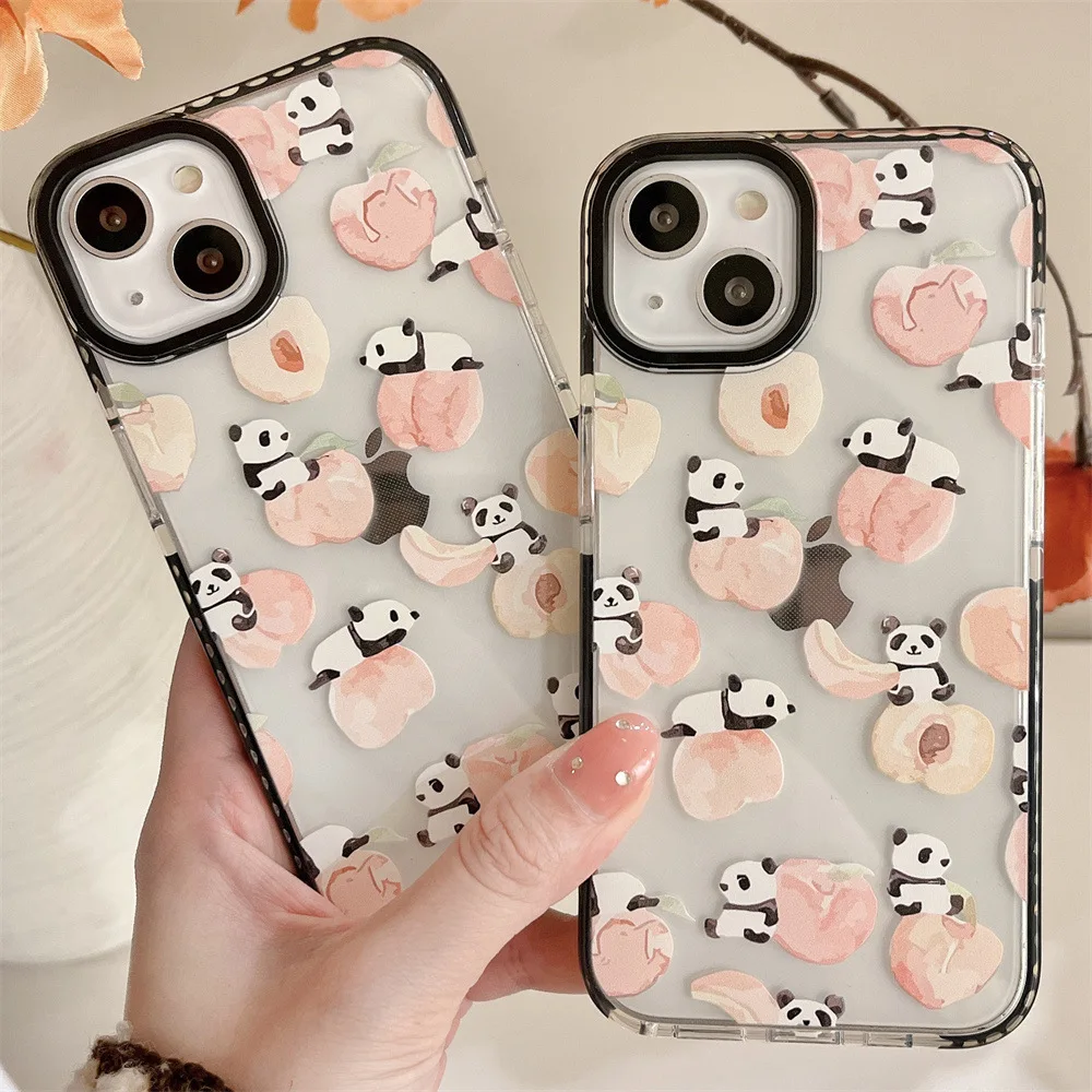 

Cute Cartoon Panda Peach Transparent Cover for IPhone 7 8 Plus 11 12 13 Pro X XR XS Max Shockproof Phone Case IPhone 13 Case