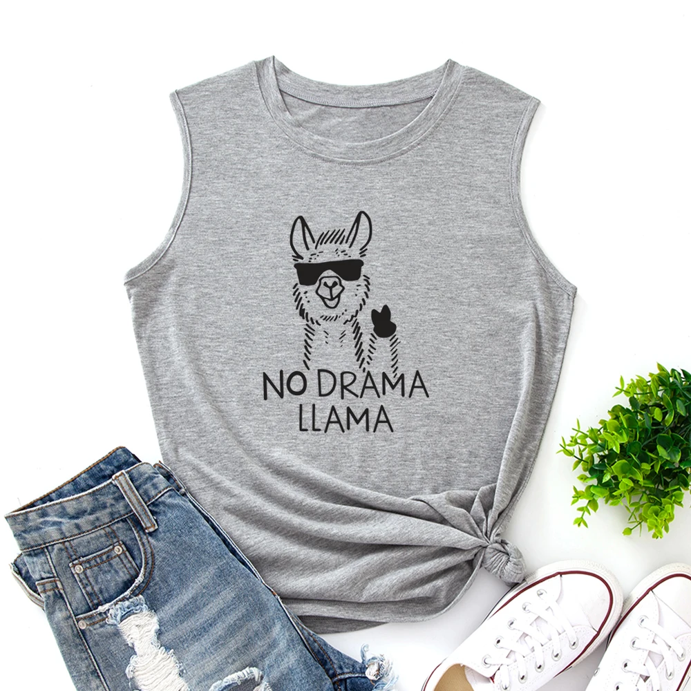

No Drama LLama Funny Tank Tops Women Vest Tanks Top Summer Shirt Sleeveless T-Shirts Casual Muscle Fitness Tee Shirts Clothes