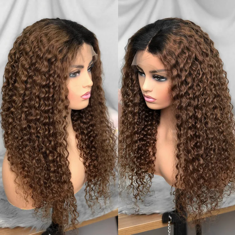 

Preplucked 26 Inch 180%Density Glueless Ombre Blonde Kinky Curly Lace Front Wig With BabyHair Heat Temperature Daily Cosplay Wig