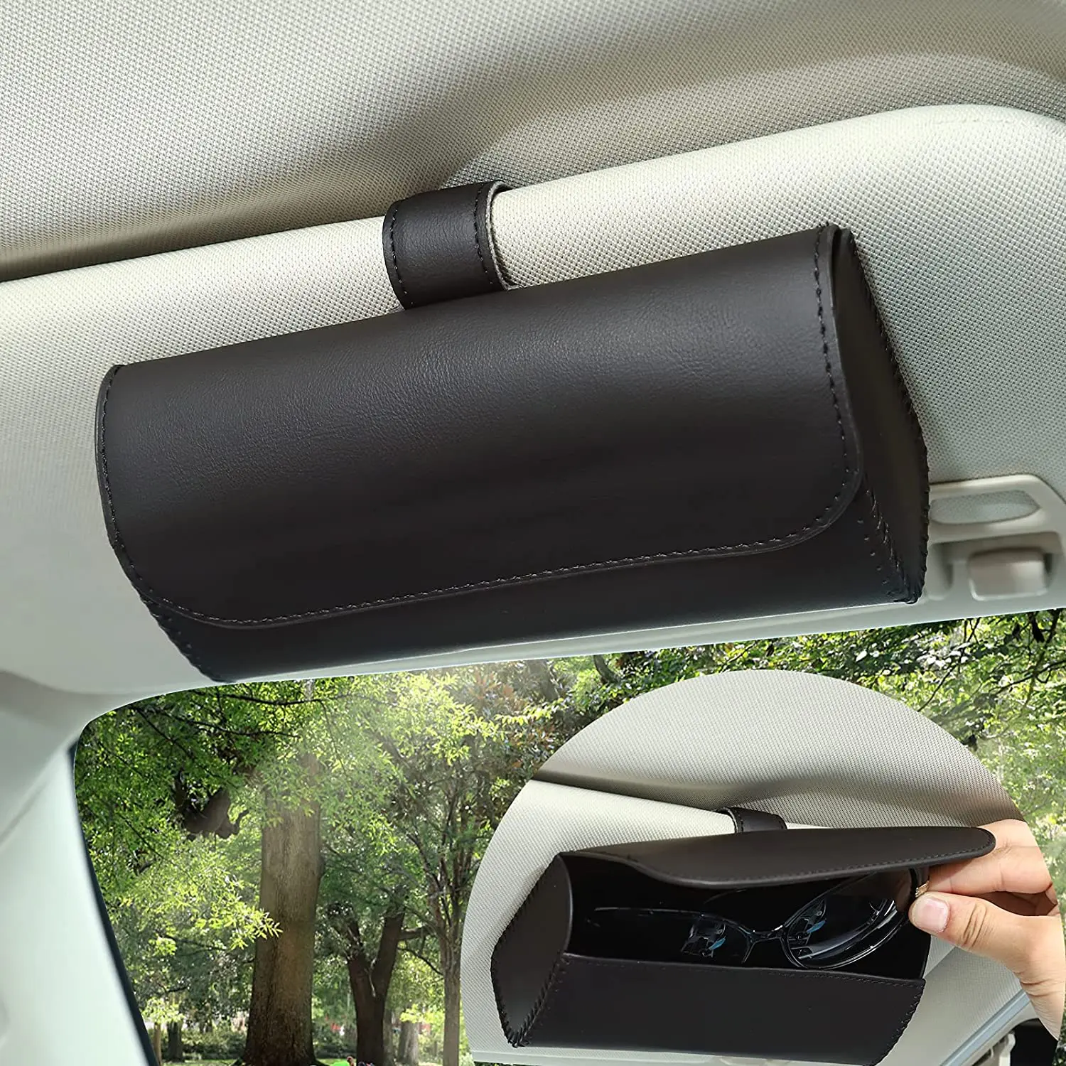 

Sunglasses Holder for Car Sun Visor Leather Glasses Clip Case Atuo Eyeglass Storage Universal Organizer Protective Box for SUV