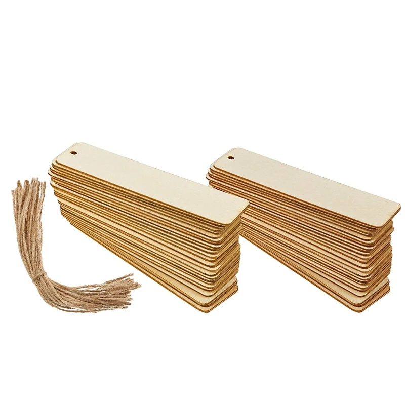 

Wood Blank Bookmarks DIY Wooden Craft Bookmark Unfinished Wood Hanging Tags Ornaments With Holes And Ropes (36 Pcs)