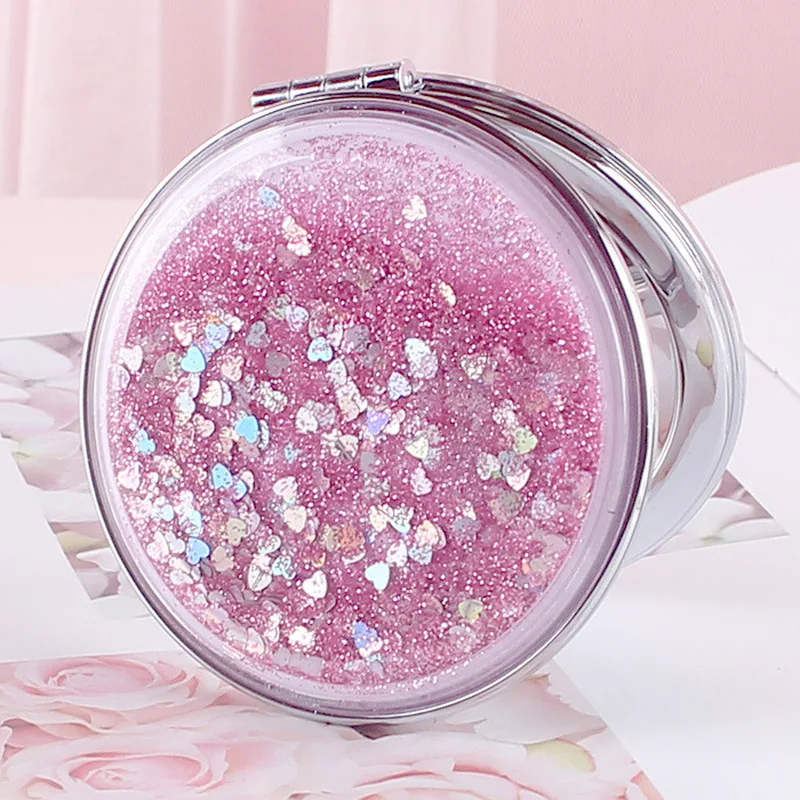 

tshou506 Portable Double-Sided Folding Cosmetic Mirror Female Gifts With Flowing Sparkling Sand Mini Makeup Mirror Compact