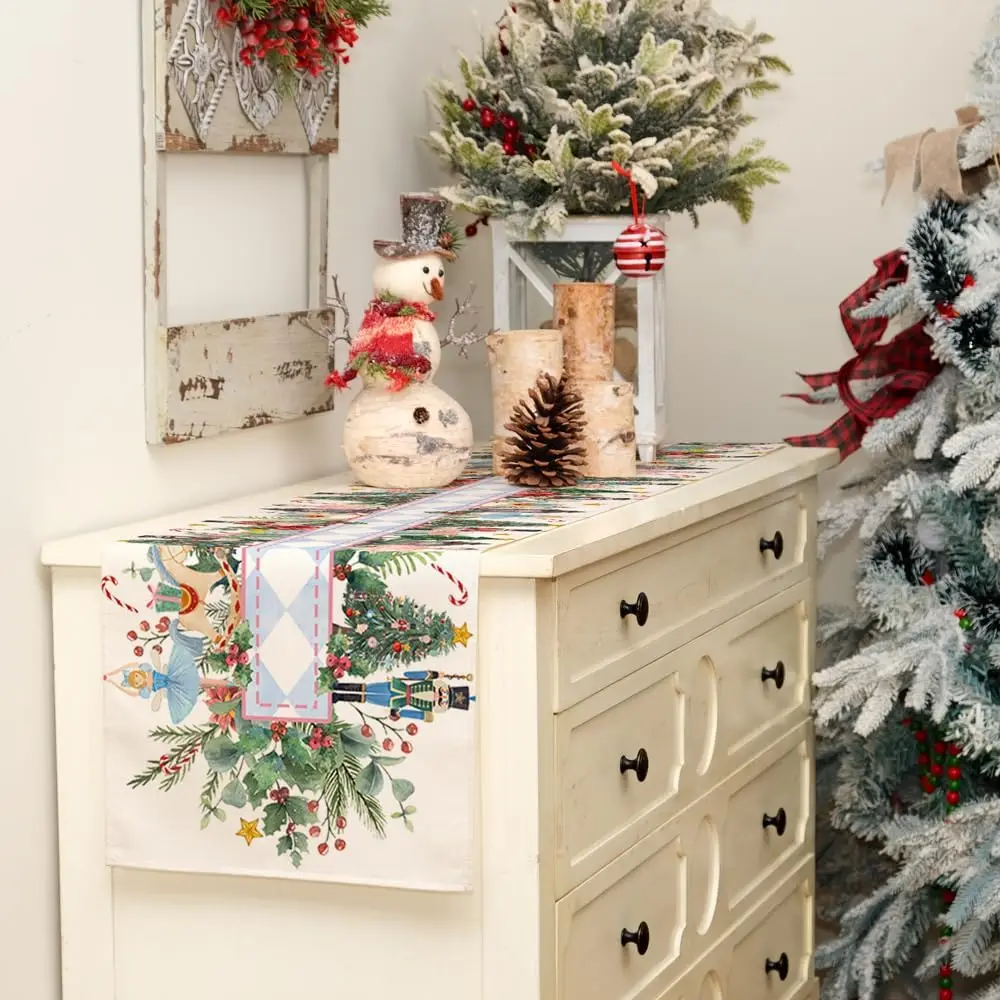 Рождественский Щелкунчик Рождественская елка Льняная дорожка для стола Декор