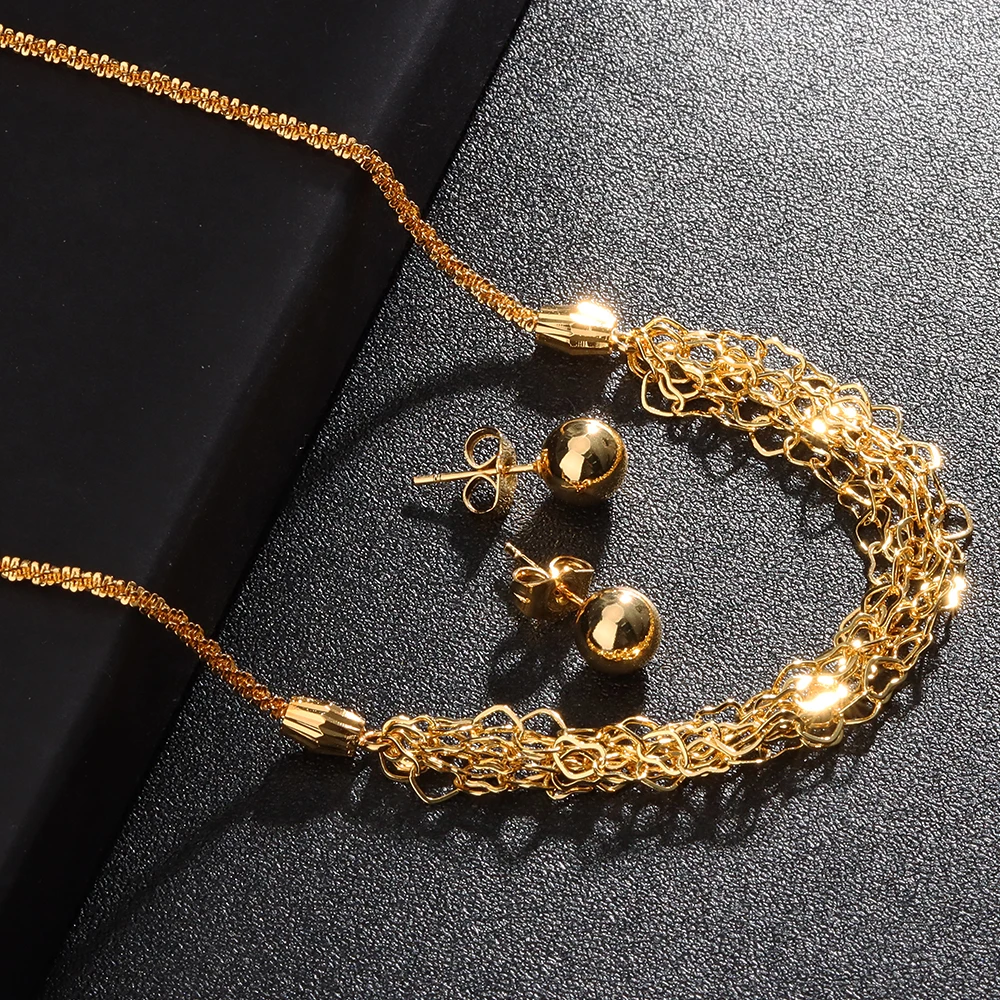 

Women Jewelry Set Vintage Earring Necklace Jewelry Set Chain Necklace Golden Snake Chain Copper Alloy