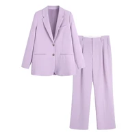 womens 2022 fashion new temperament straight casual suit jacket solid color retro female chic blazer high waist pants suit