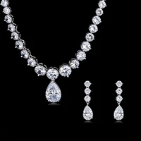 popular 5a grade cz zircon dangle bridal wedding necklace earring sets for women party prom jewelry accessories