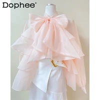 korean fashion sweet big bow ribbon solid color shirt top elegant ruffled pullover blouse 2022 spring summer new blusas feminina