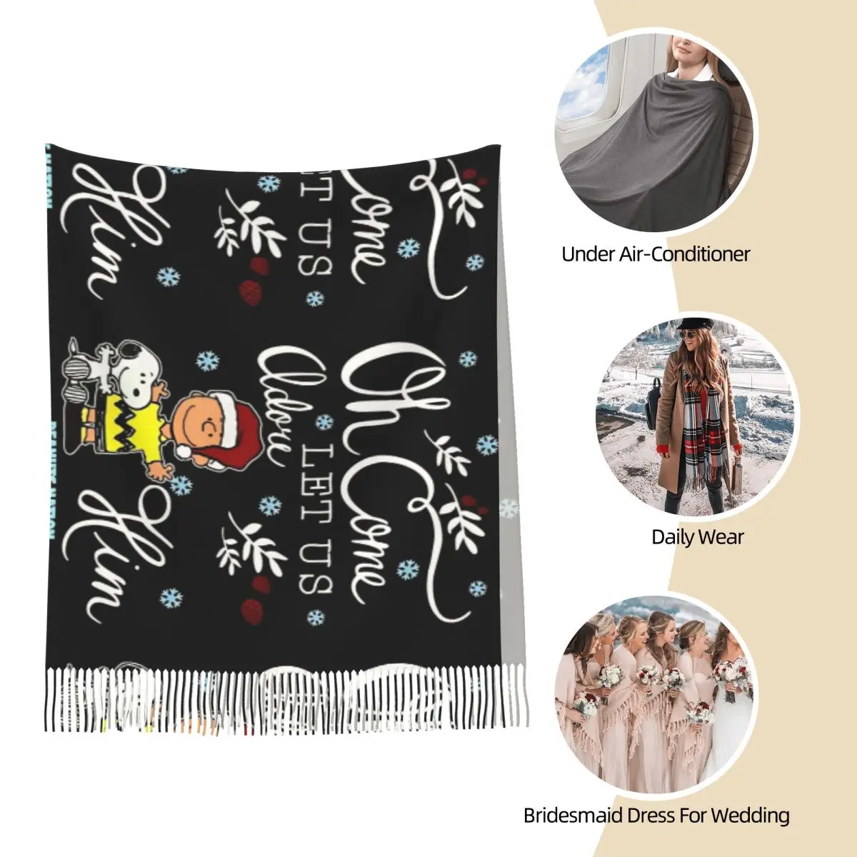 Женский шарф теплый MINISO Sanrio Snoopy рождественские большие шарфы с кисточками модные