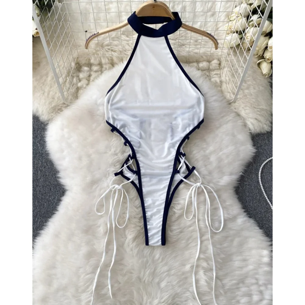 Женские Сексуальные Боди На Шнуровке С Шейным Ремешком Прозрачный Дизайн Модный