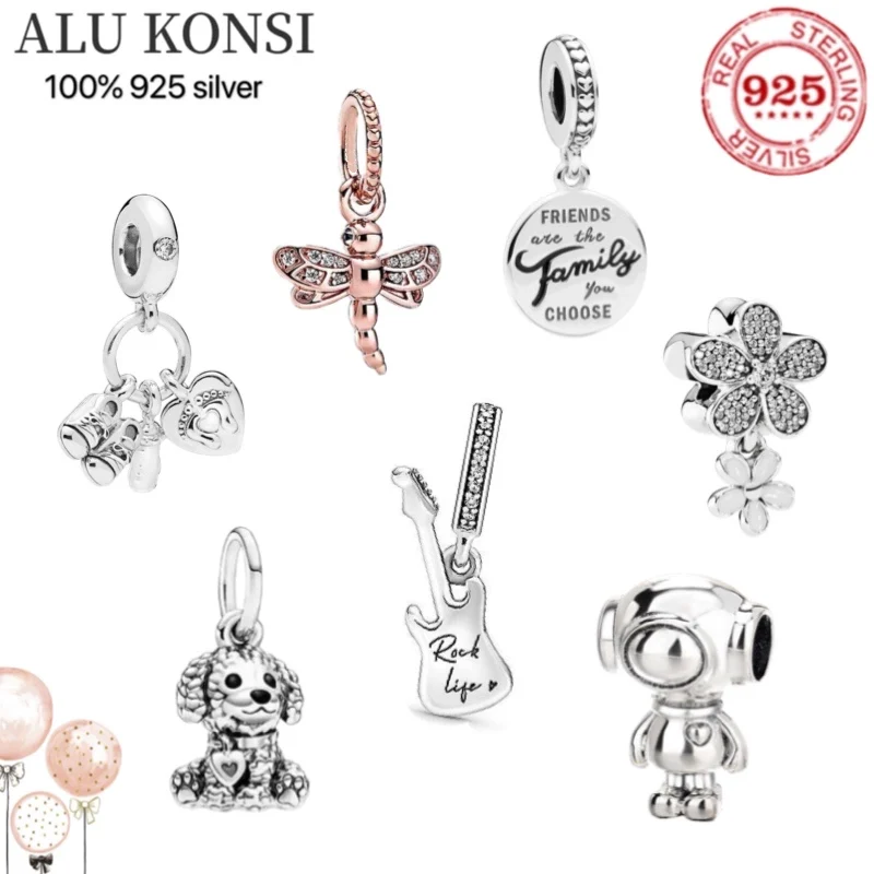 

Hot Sale100% Real 925 Sterling Silver pan Beads for Women flowers violin shoes dragonfly Fit Original Charm bracelet DIY Jewelry
