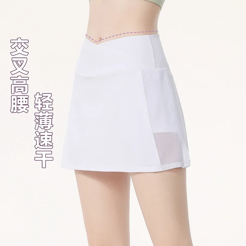 

QieLe Cross Sport Skirts Women Mesh Quick Dry Hips Lifted Inside Pocket Tennis Workout Yoga Shorts