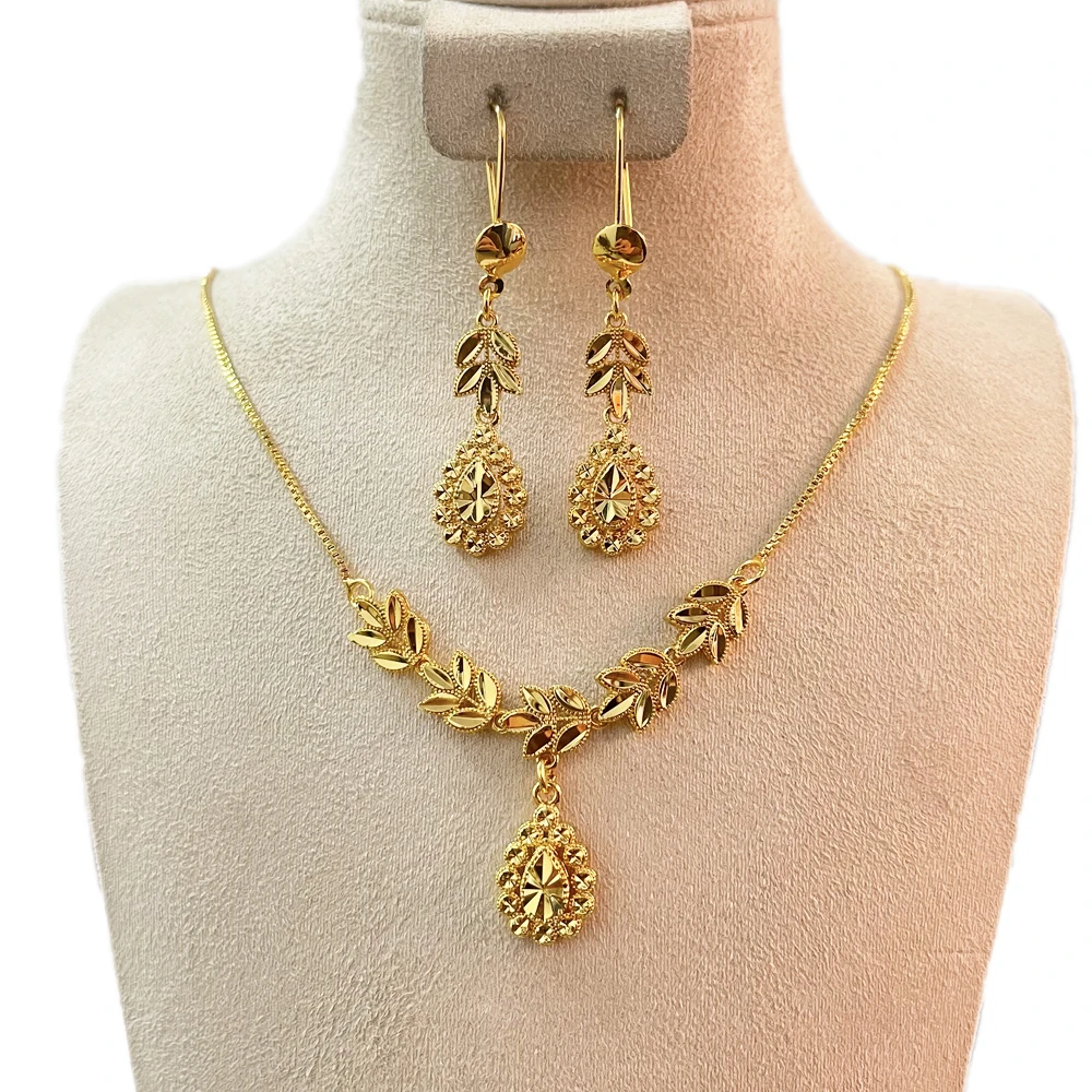 

Dubai Jewelry Sets for Women 24k Gold Color Love Ethiopian African Heart Necklace Earrings Sets Arab Bridal Dowry Jewelry