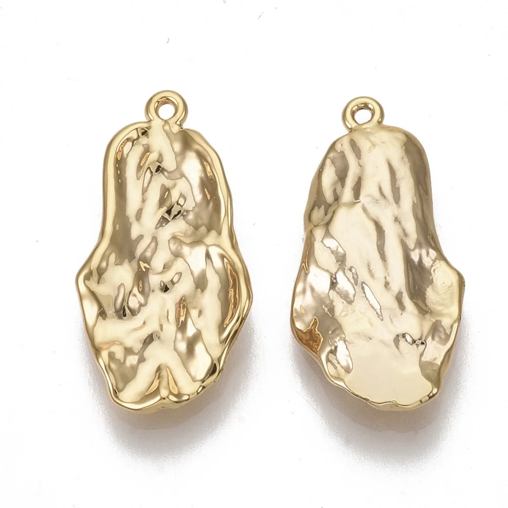 

2-5pcs Brass Pendants Nickel Free Oval Real 18K Gold Plated 21x11x2mm Hole: 0.9mm