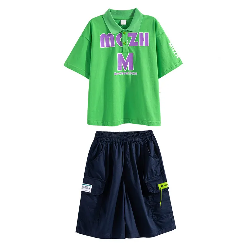 2022 Teenager Boys Summer Casual Clothing Set Outfits Kids T-shirt Short Sleeve +Shorts Two Piece Big Boys Clothes 5-14Years Old