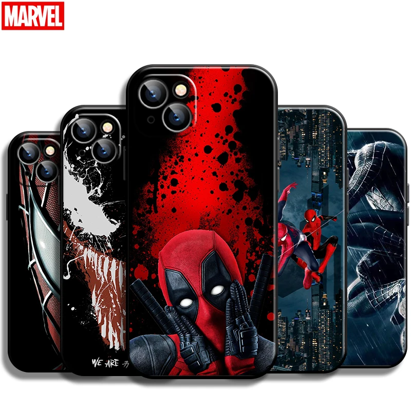 

Marvel Venom Spiderman Deadpool For Apple iPhone 13 12 11 Pro Mini X XR XS Max SE 5 6 6S 7 8 Plus Phone Case Coque Black Back