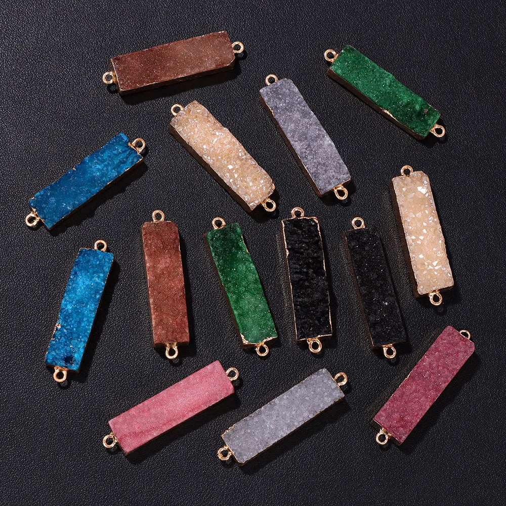 Стильный натуральный агат Druzy Charms разъем прямоугольный кварцевый кристалл