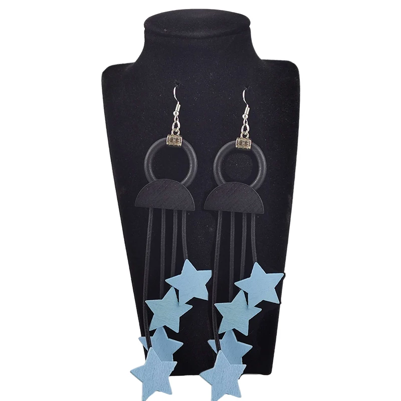 НОВЫЕ геометрические серьги в этническом ретро-стиле с синей звездой и кисточкой