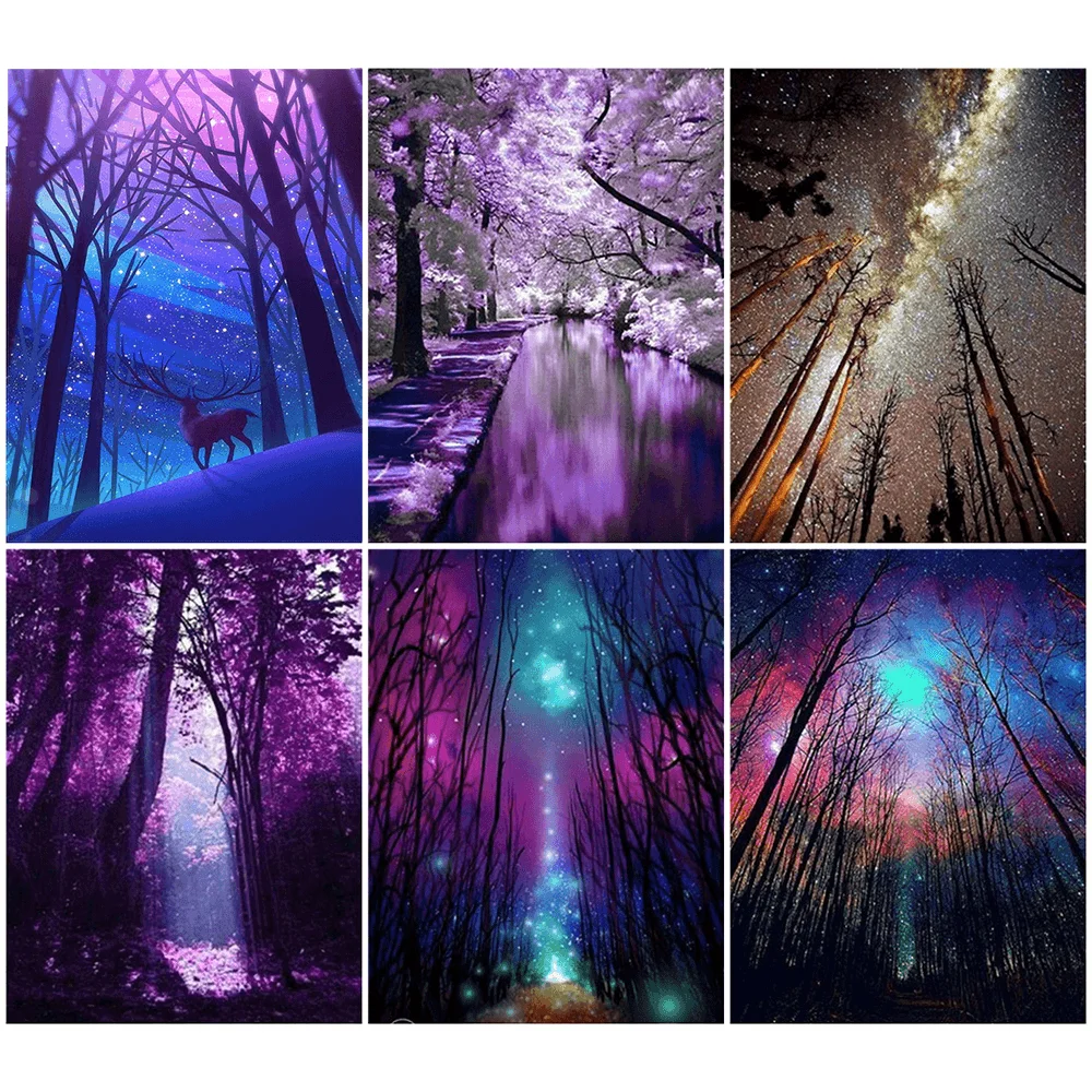

5D DIY Diamond Painting Home Decor Dreamy Starry Sky Paintings Purple Forest Embroidery Kit Personalized Gift Puzzles Mosaic
