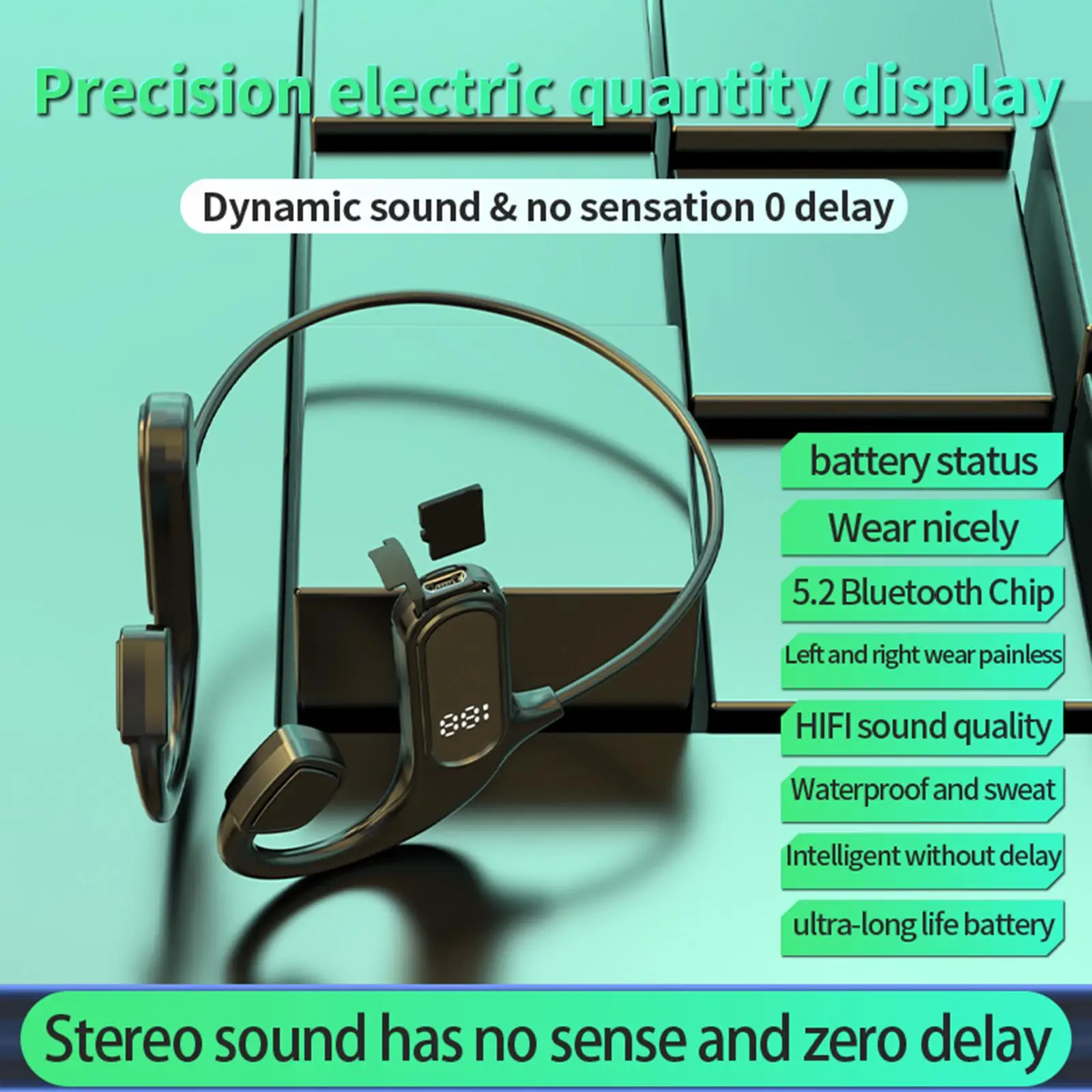 

Wireless Bluetooth 5.0 Bone Conduction Headphone Open-Ear Waterproof Headset Earphone for Running Gym Work HD Sound 15H Playtime