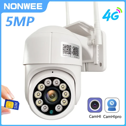Беспроводная камера видеонаблюдения PTZ, 5 МП, 1080P, 4G, SIM-карта