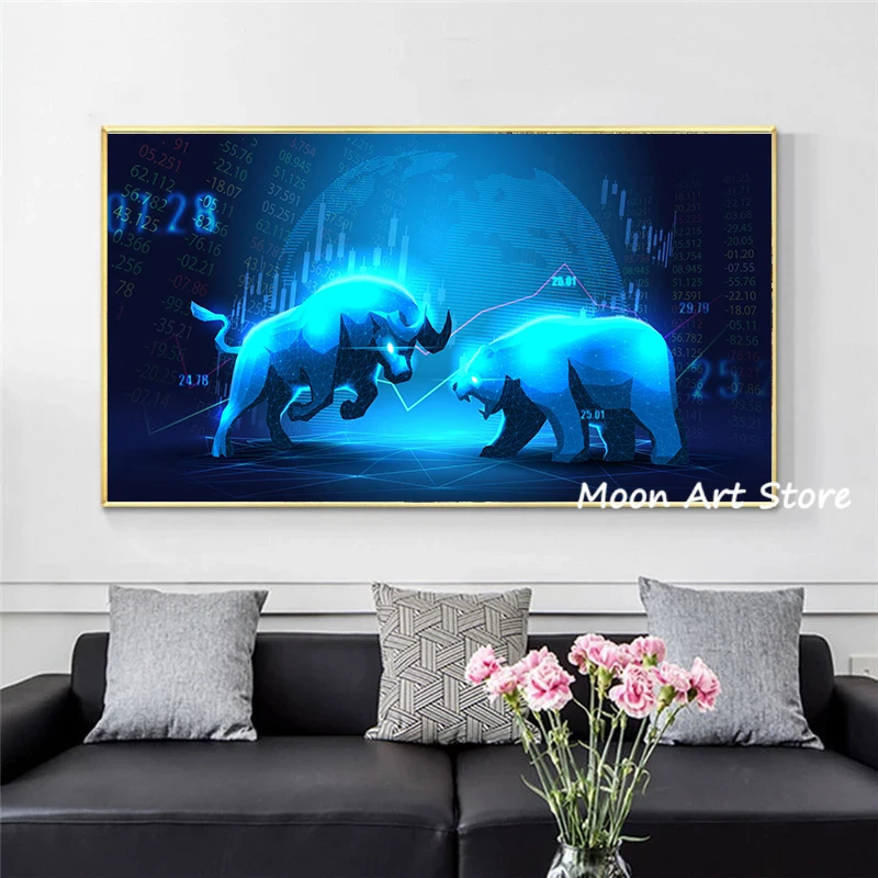 Финансы запас постер бык медведь доллар холст живопись большой размер HD печать