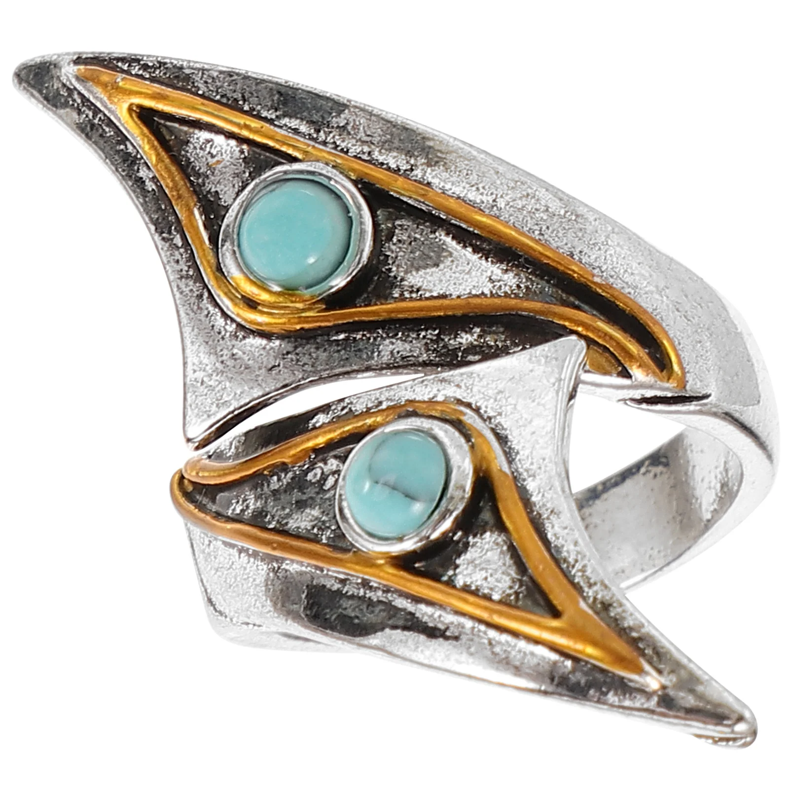 Открытое кольцо маленькое регулируемое в стиле ретро синее бирюзовое ювелирное