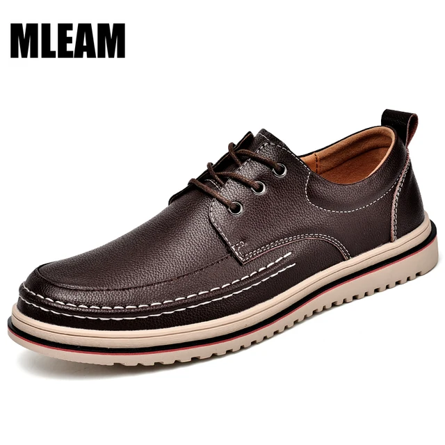 Men Leather Shoes Casual Luxury Brand Soft Mens Sneakers Breathable Lace up Moccasins Mens Walking Driving Shoes Zapatos Hombre 1