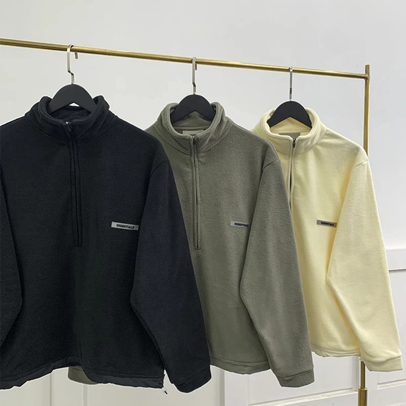 

Men's Essentials Half Zip Hoodies Polar fleece Loose Jacket Pullover Fleece Sweatshirt Unisex Street Hip Hop Zip Hoodie