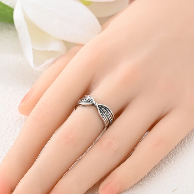 Сверкающее кольцо из стерлингового серебра 925 пробы с плотным цирконом широкое и