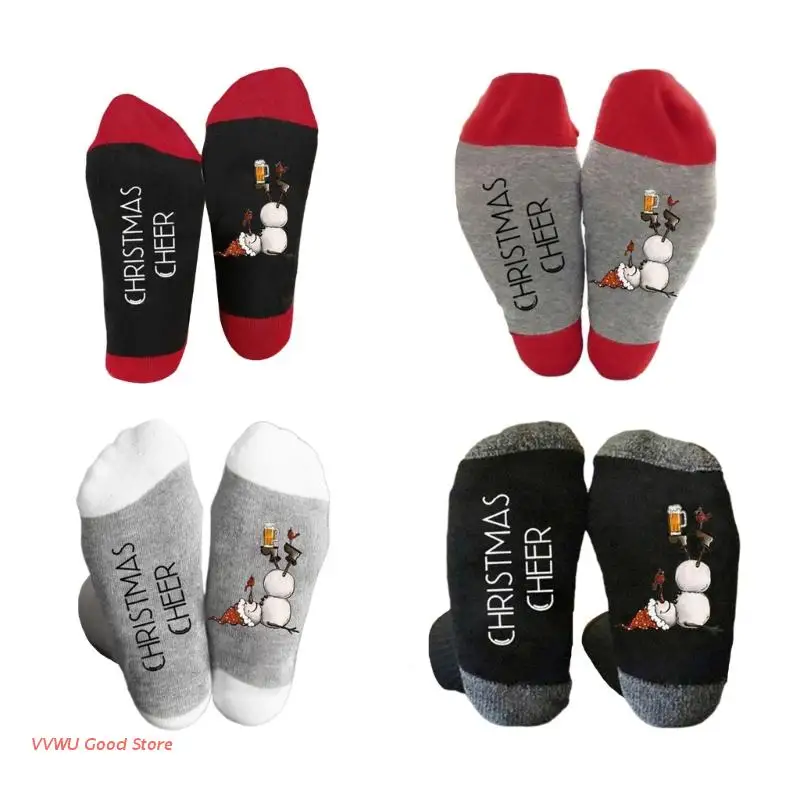 

Women Christmas Socks Funny Snowman Holding Beer Mug Pattern Cotton Middle Tube Stockings Hosiery Holiday New Year Gifts