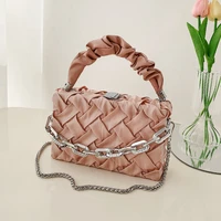 ladies high grade portable box bag pink fashion all match small bag 2022 new woven chain pu leather messenger bag for women