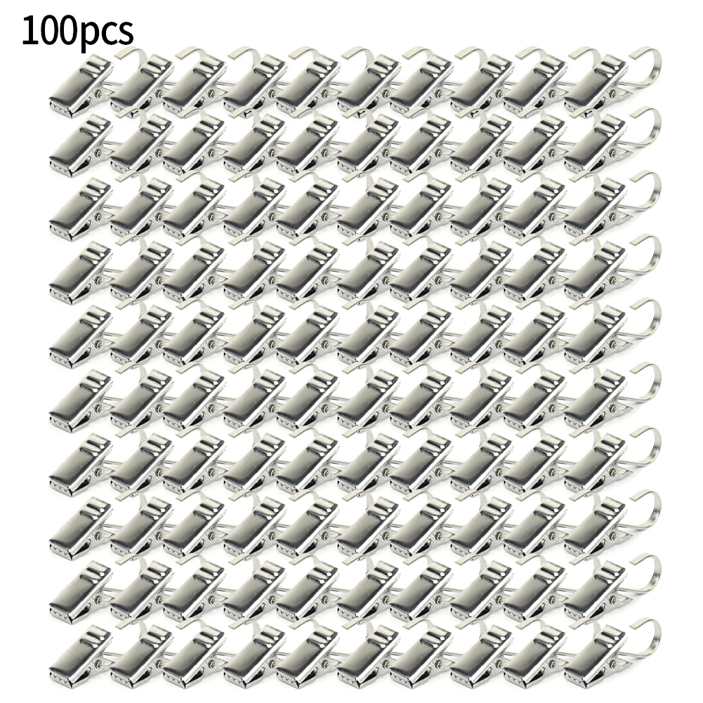 

100 Pcs Curtain Clips Silver Stainless-Steel Hooks Bathroom Livingroom Curtain Holder Home Curtains Decoration Accessories