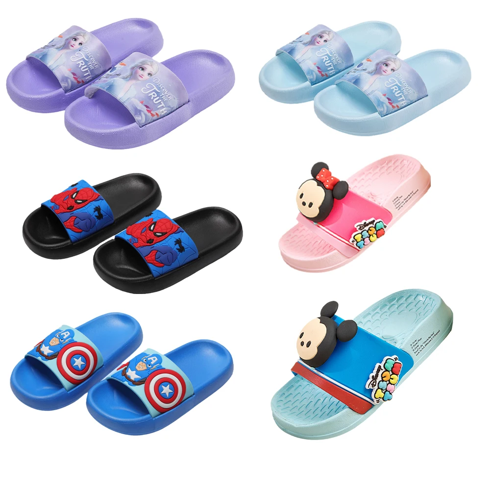 

New Pvc Kawaii Cartoon Disney Frozen Tsum Tsum Spiderman Captain America Cute Anime Summer Soft Bottom Home Slippers Beach Shoes