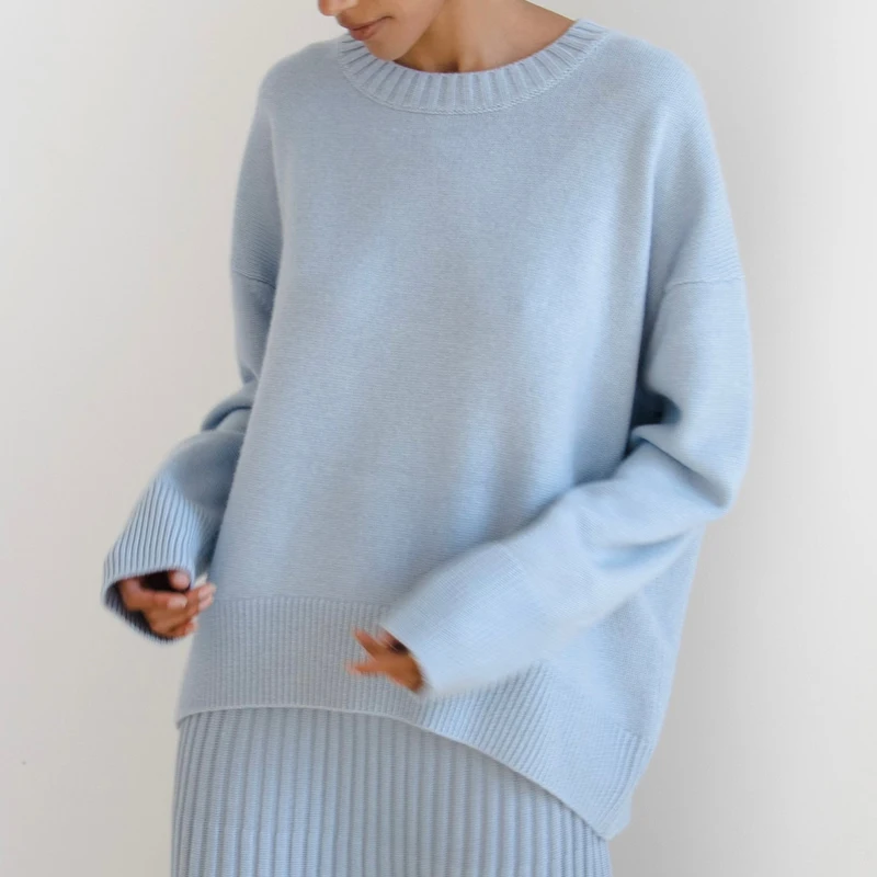 2025 женские осенние пуловеры с круглым вырезом и длинными рукавами свободный