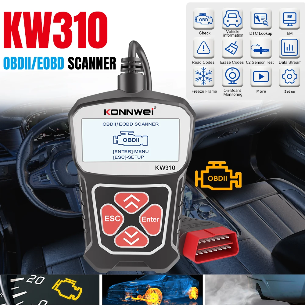 Фото KONNWEI OBD II KW310 диагностический сканер двигателя автомобиля инструмент для ремонта диагностический тестер №4
