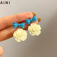 s925 needle sweet korea temperament flower earrings cute design bow earrings for women accessories resin coating earrings