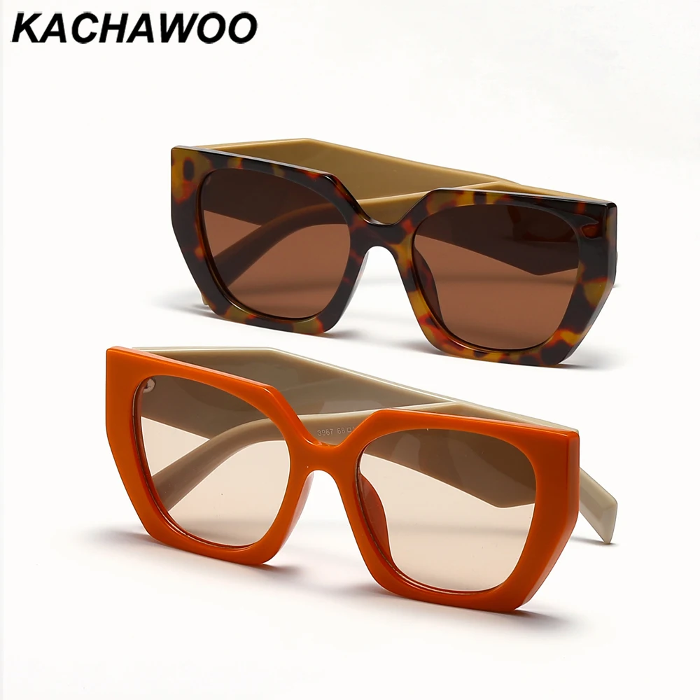 

Kachawoo women retro sunglasses thick frame irregular square sun glasses men Summer trending eyewear unisex orange beige black