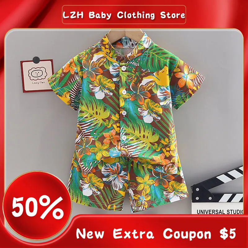 

LZH Baby Clothing Sets 2022 Summer New Print Baby Boys Shirt Shorts 2-Piece Beach Tracksuit For Infant Baby Boys Casual Outfits