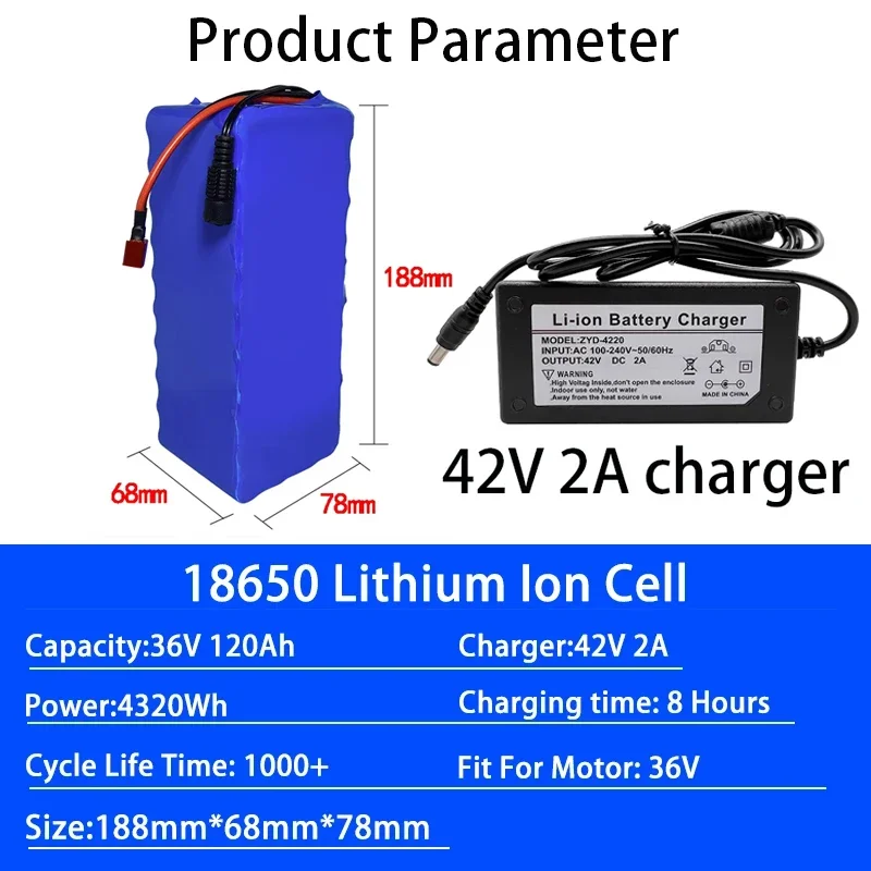 Аккумулятор литиевый высокой мощности 36 В 120000 мАч 10S 4P |