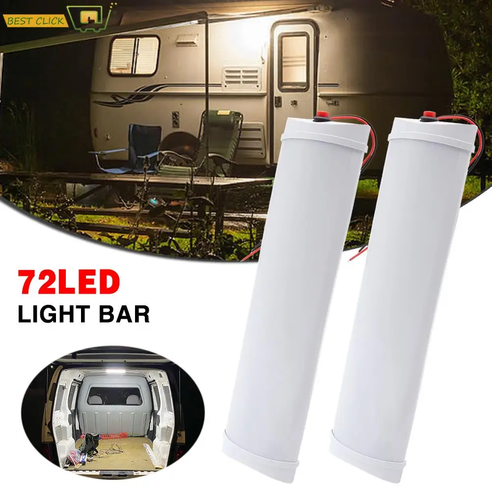 12V 72 SMD LED Awning Porch Light Motorhome Caravan Interior Wall Lamp Bar Strip Indoor Ceiling Lights Roof Van Bus Trailer 2pcs