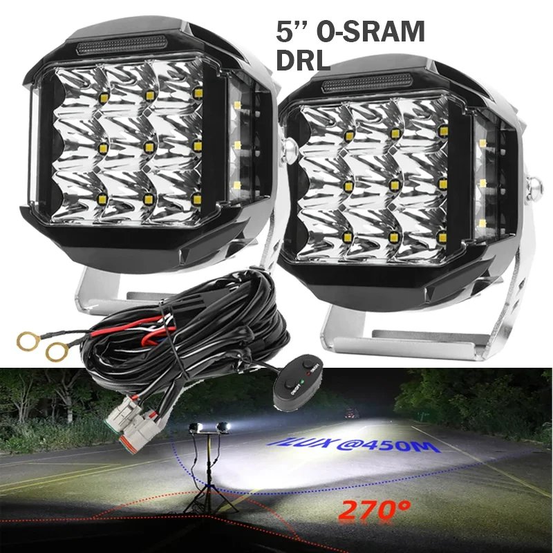 5-дюймовый 450 м IP68 IP69K 4WD 12 В 24 внедорожник вспомогательный боковой шутер строка DRL