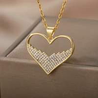 trendy zircon heart pendant necklace for women stainless steel clavicle chain choker femme necklaces aesthetic jewelry