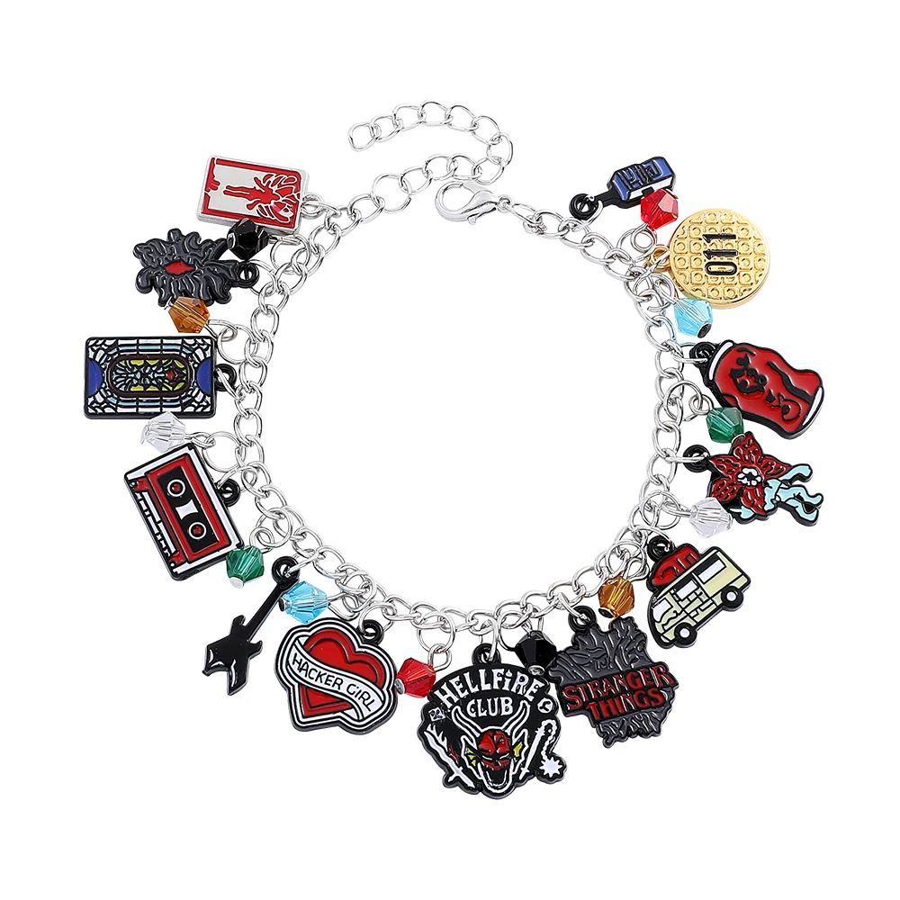 

Hot TV Show Stranger Hellfire Club Eddie Munson Charm Bracelets for Women Girl Fashion Jewelry Gift