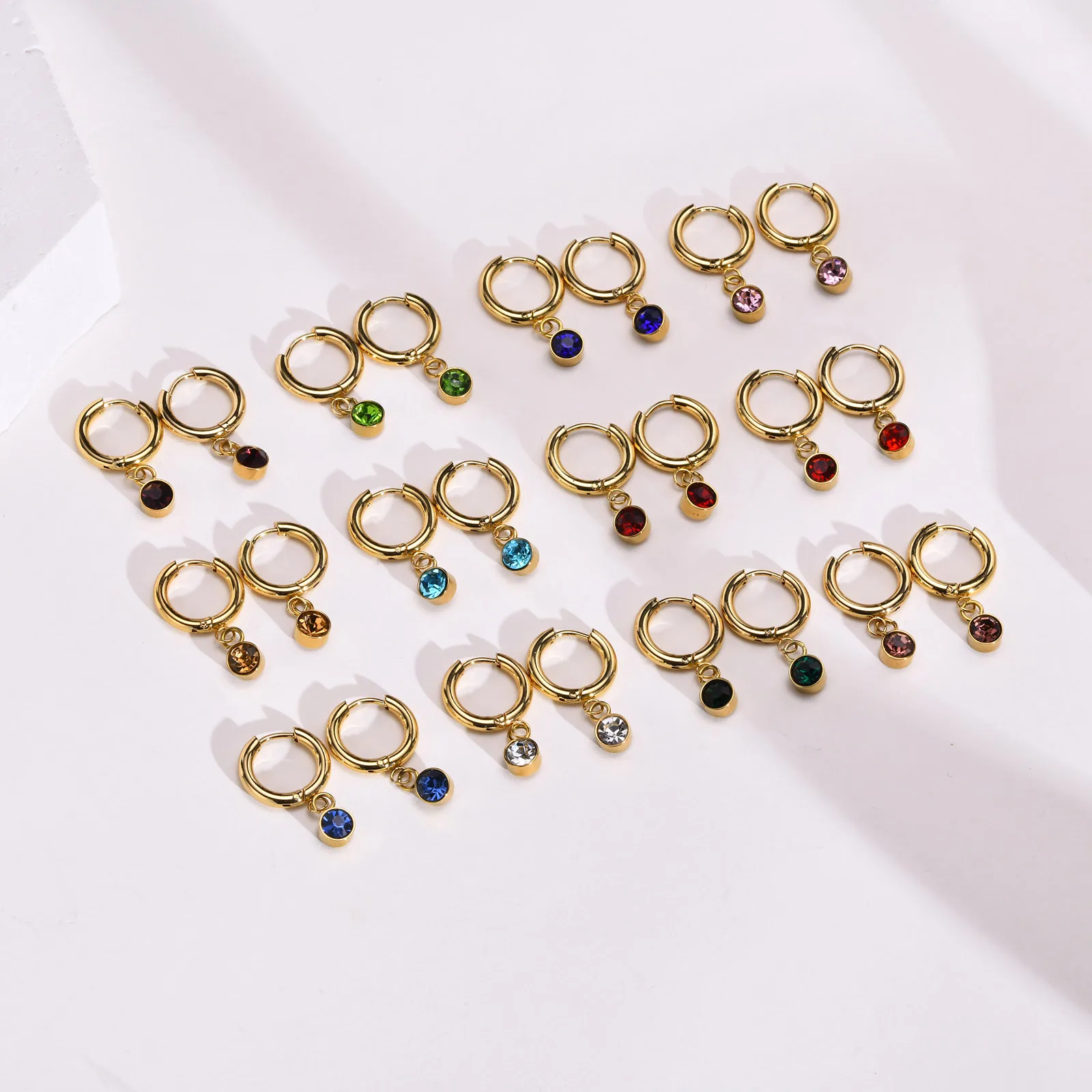 Birthstone Hoop Earring for Women Charm Dangle Stainless Steel Minimalist Jewelry | Earrings