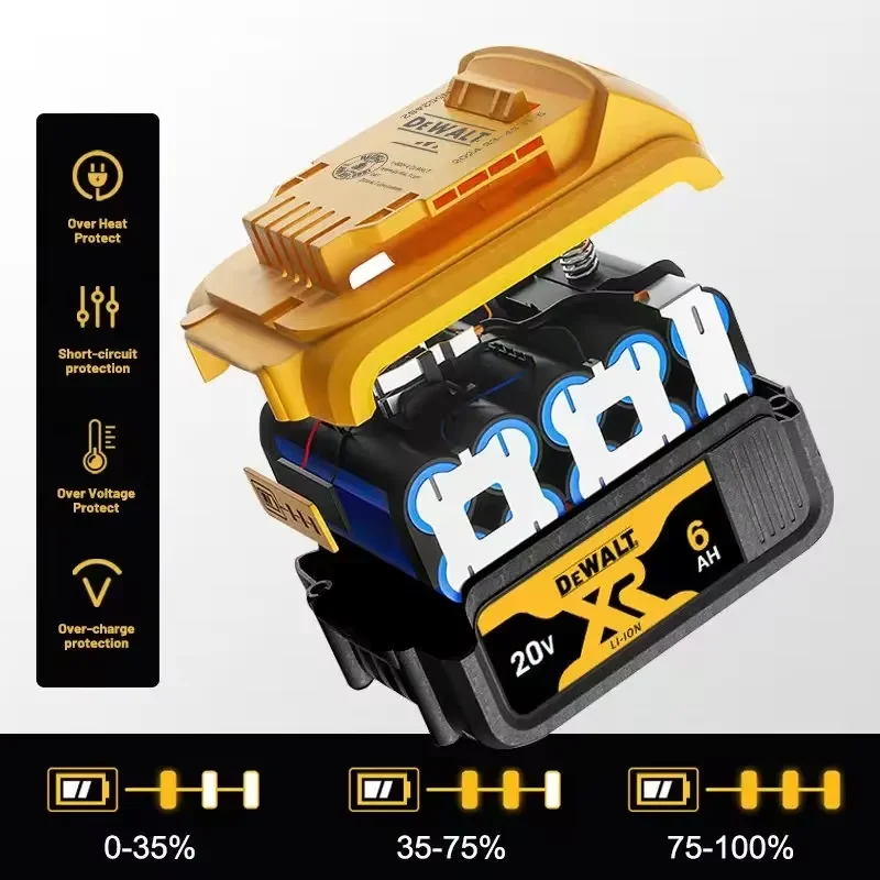 Фото Оригинальный аккумулятор 20V 6.0Ah для электроинструментов, замена для DeWalt DCB184, DCB181, DCB182, DCB200, 20V 6A. №4